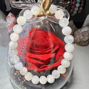 7.6MM Moonstone White Flash Beaded Bracelet 6.5” Natural Crystal Quartz